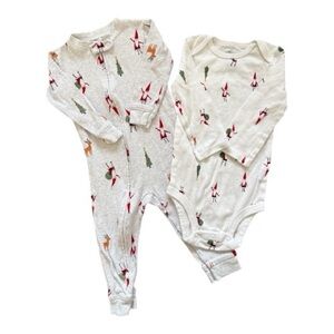 Little Planet Baby Toddler Christmas Holiday Santa Pajamas & Bodysuit Bundle 12m
